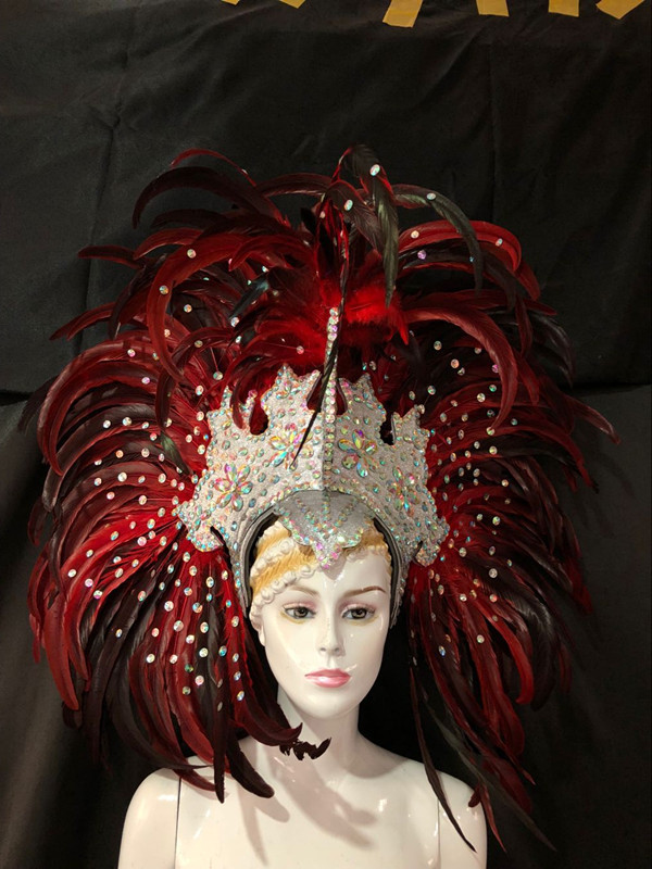 羽毛狂欢节表演 舞队套装桑巴舞服装 羽毛背板 羽毛头饰 开场表演