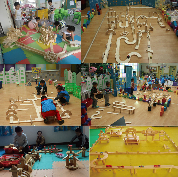 幼儿园构建区榉木原木拼插积木88片儿童早教玩具实心木头积木