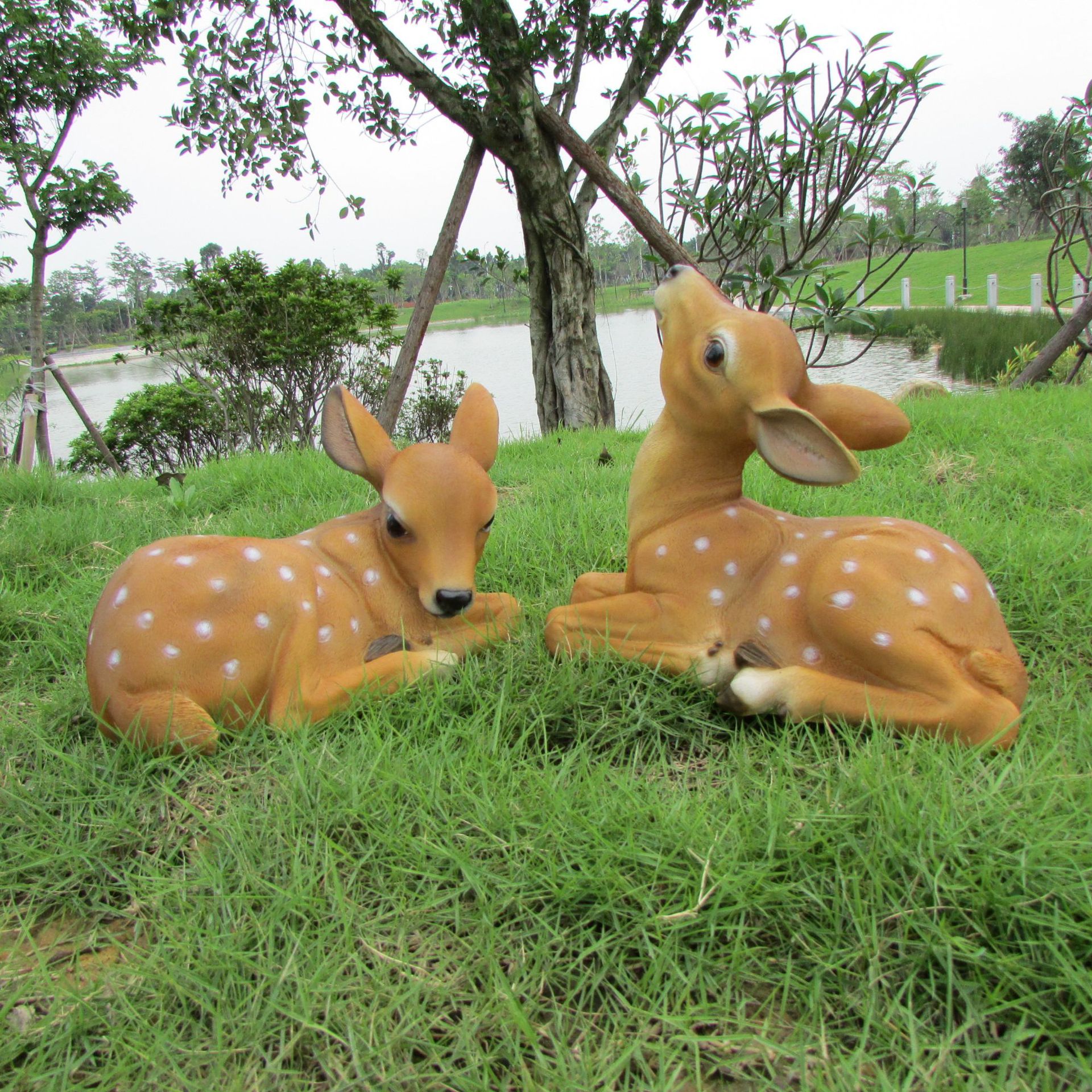 馨雅轩环保树脂仿真梅花鹿摆件工艺品梅花对鹿庭院花园摆件