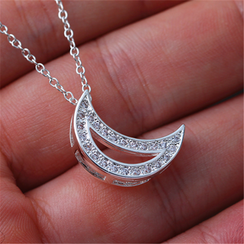 精美时尚饰品批发 白铜镀银创意月牙吊坠 个性百搭女性链条吊坠