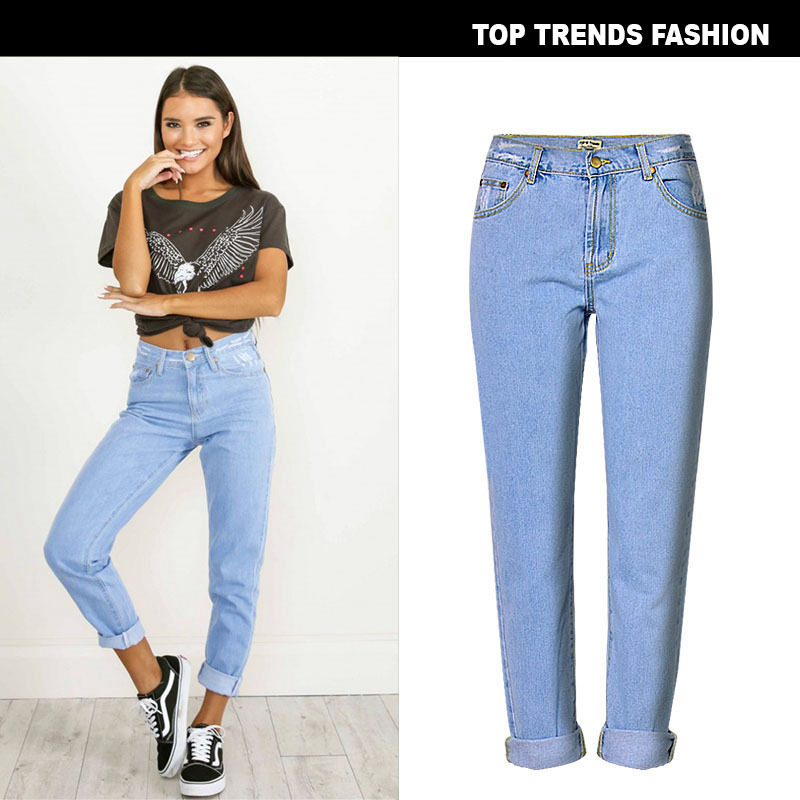 European and American Women's Clothing Mid-High Waist Boyfriend Style Loose Straight-Leg Denim Trousers Comfortable All-Match Cropped Pants Hot Sale