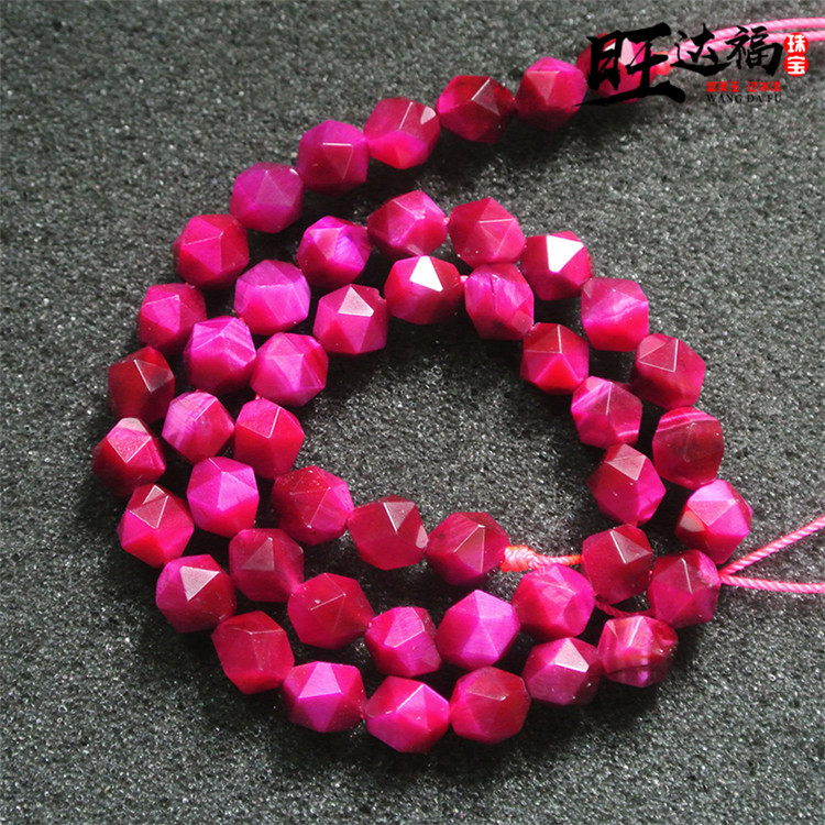 天然玫红虎眼石散珠虎晴石切面串珠手链项链diy饰品配件厂家直供