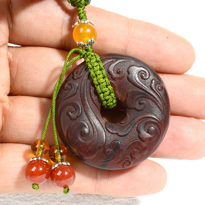 小叶紫檀平安扣吊坠如意祥云挂件手工雕刻包包车挂木制钥匙扣批发