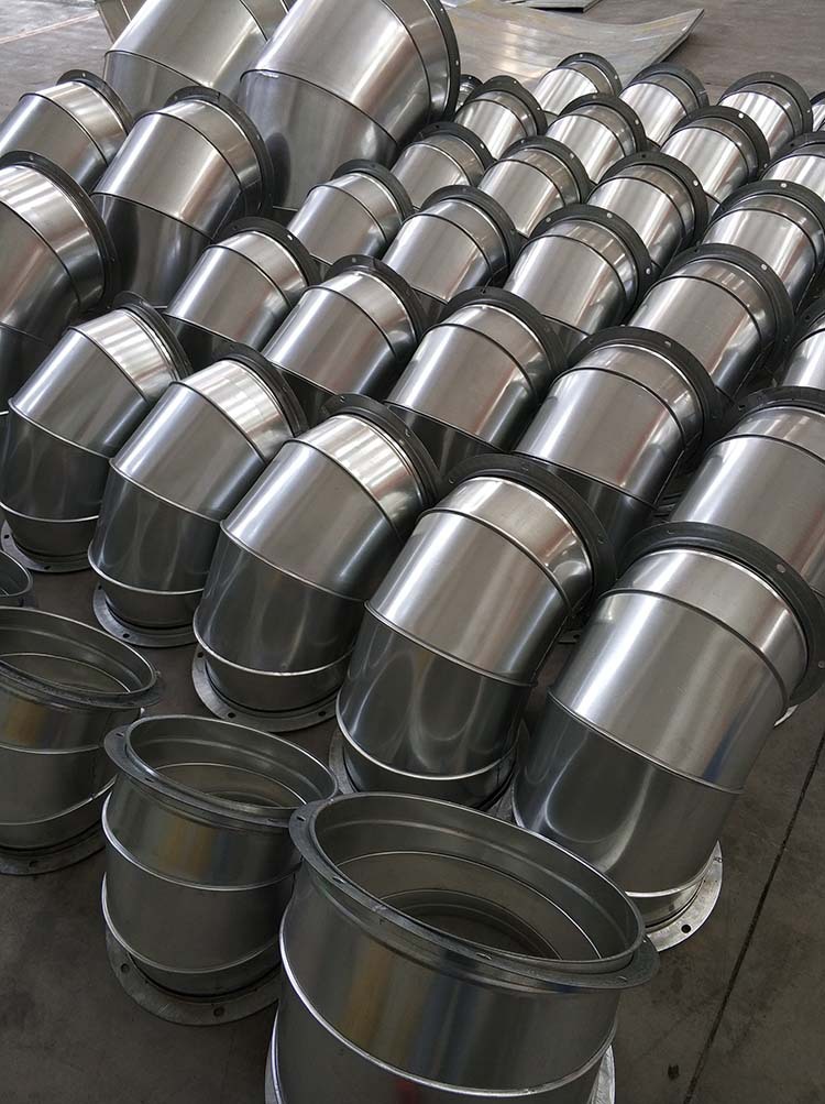 定制耐腐蚀镀锌风管弯头 圆形螺旋风管连接件90度白铁皮虾米弯头