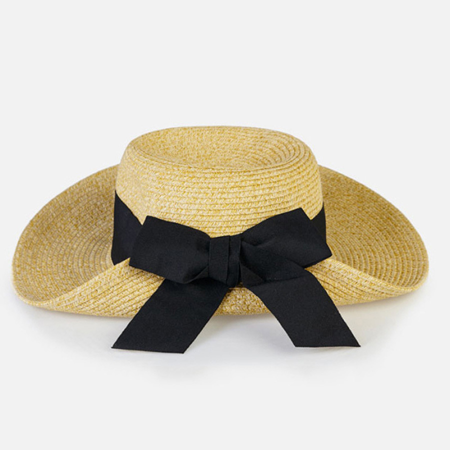 西班牙o家蝴蝶结卷边编织草帽女 休闲度假出街大沿帽防晒盆帽夏潮