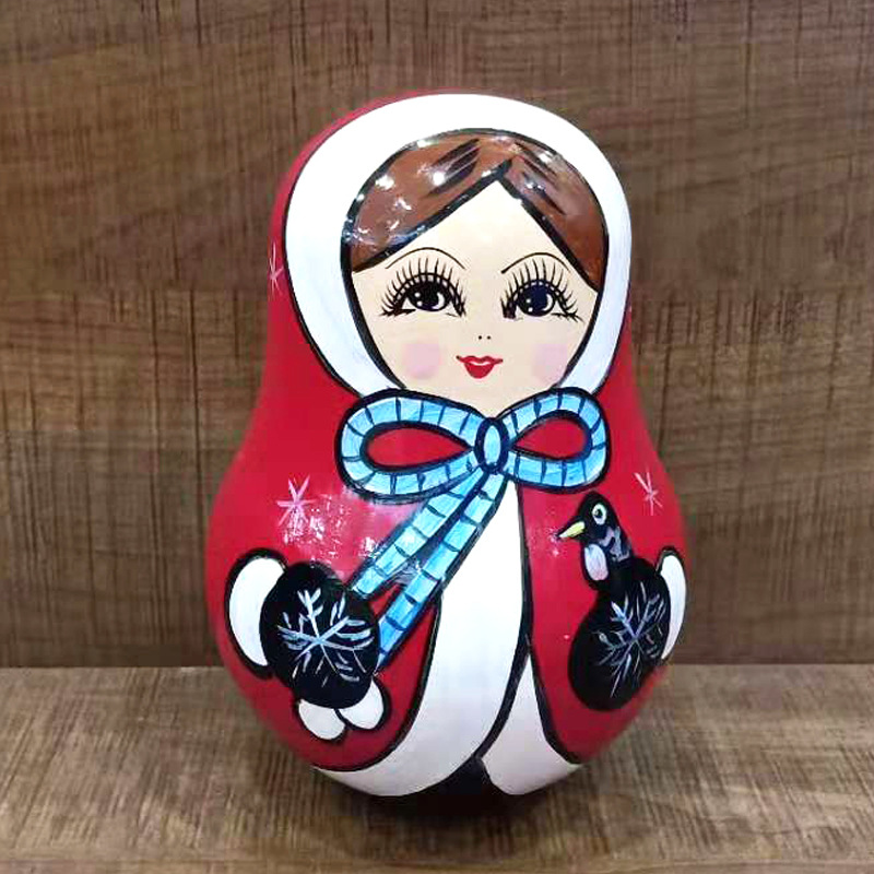 俄罗斯儿童可爱套娃不倒翁木质响铃娃娃不倒翁生日礼物圣诞玩具