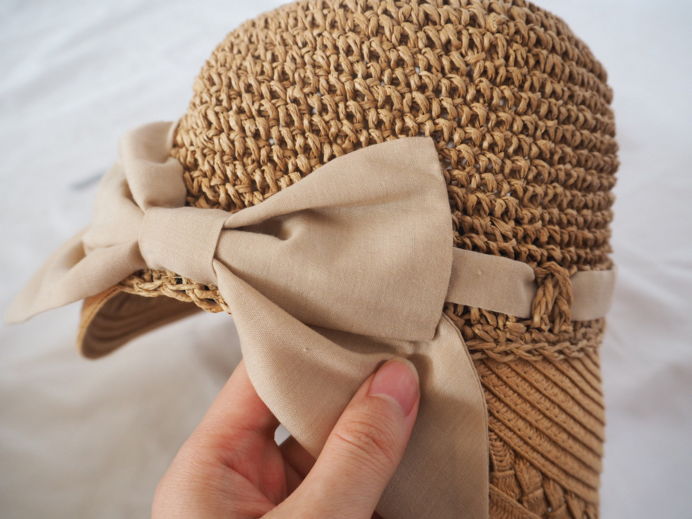 防晒(uv90 )丝带帽檐草帽 鸭舌蝴蝶结装饰帽子成人女款