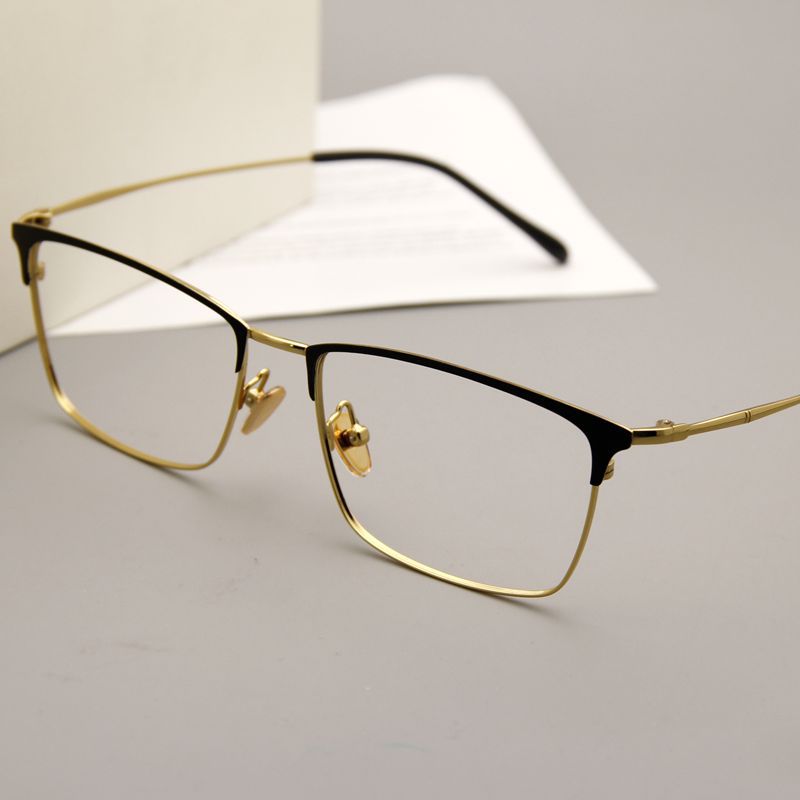 超轻钛金属近视眼镜框商务男大脸金丝细框方框平光眼镜架金银眉毛
