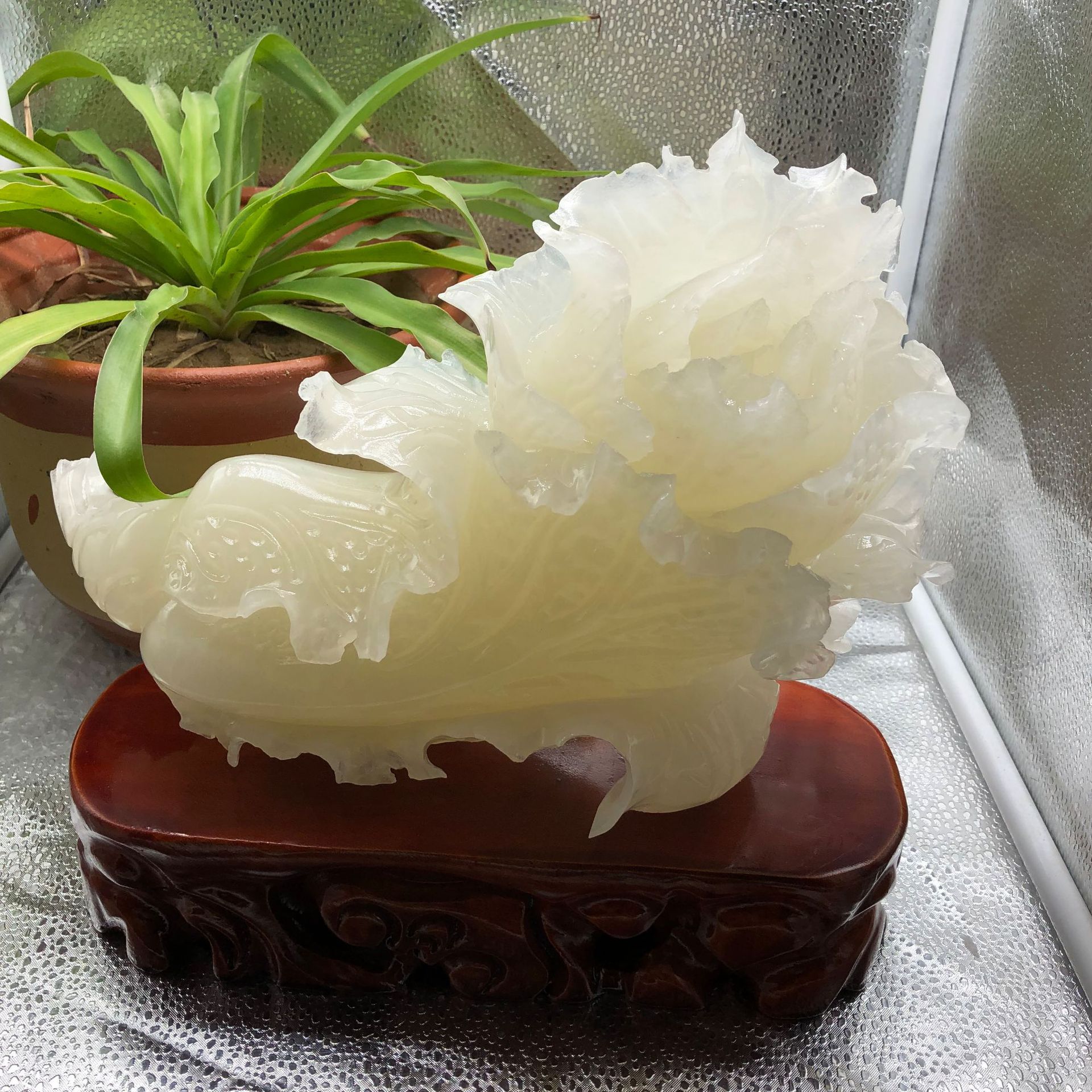 玉石阿富汗青白玉蚕丝玉白菜摆件家居摆设开业送礼