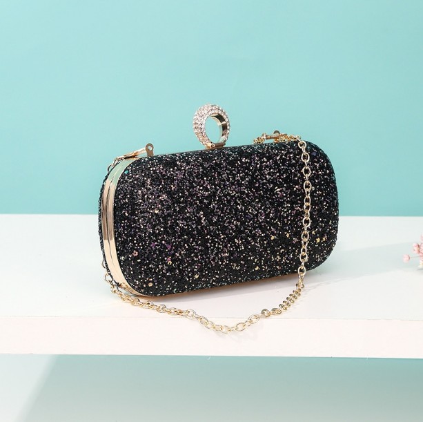 戒指包包2020新款磨砂镶钻链条手拿包女士小包韩版宴会斜挎晚宴包