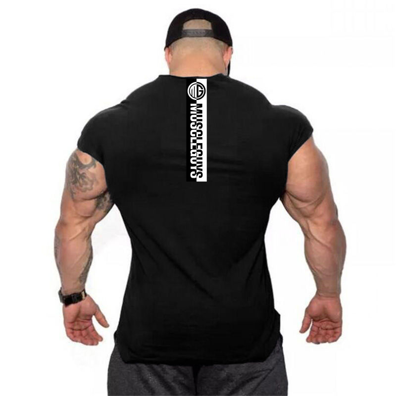 跨境欧美时尚健美健身背心男背后字母印花运动无袖t恤坎肩订做