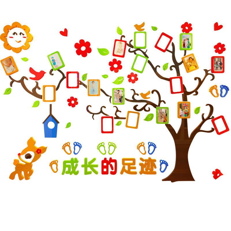 创意大树照片墙儿童房装饰立体墙贴幼儿园宝宝成长记录主题墙装饰