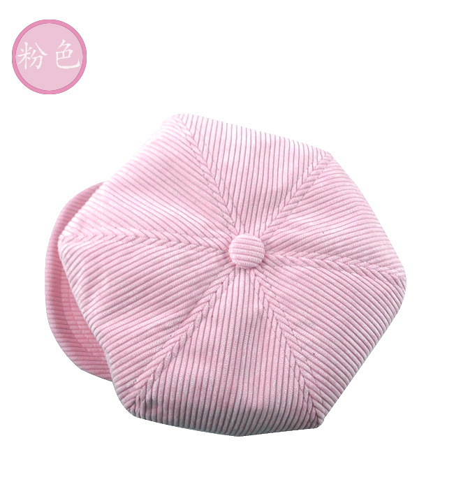 厂家直灯芯绒鸭舌帽子秋冬男女潮六角帽韩版画家帽子六片贝雷帽