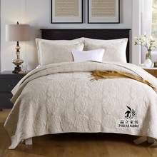 跨境亚马逊棉床盖 外贸纯色绣花纯棉水洗床品套件 加厚床单三件套