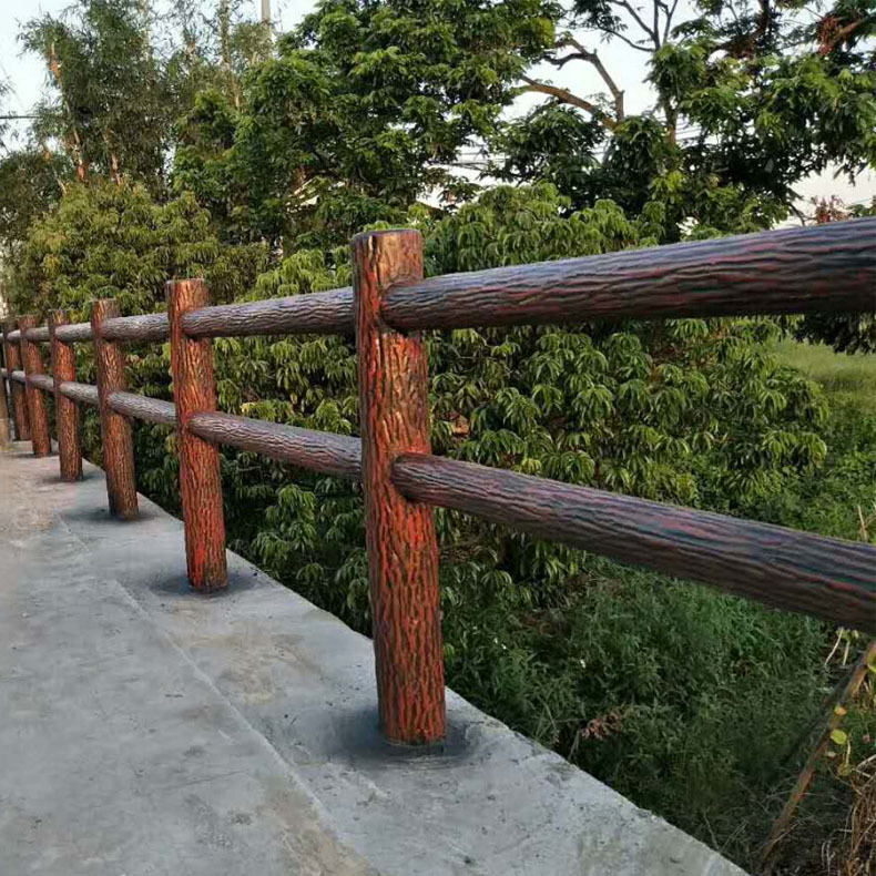 水泥仿木栏杆水泥仿树皮栏杆两横档钢筋混凝土护栏河道仿木护栏厂