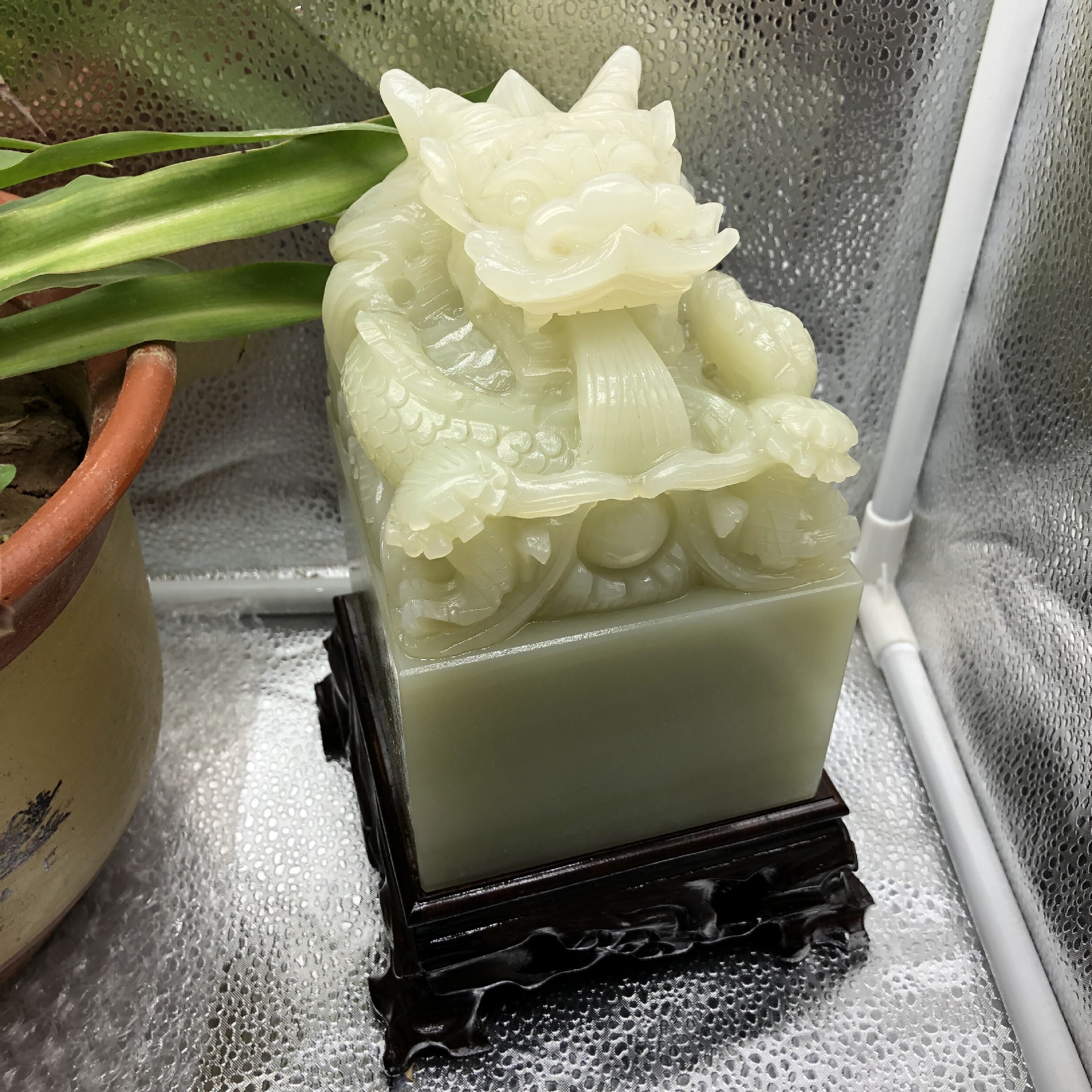 源头厂家玉石阿富汗老料青白玉盘龙玉玺摆件铭文刻章专用玉玺篆刻