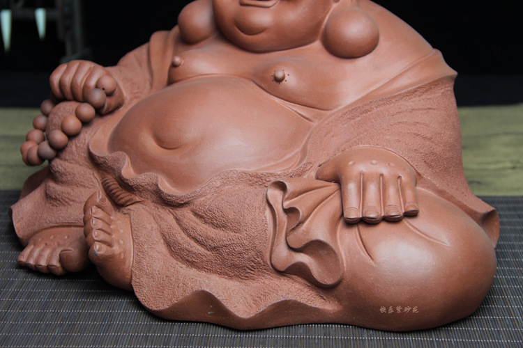 宜兴名家精品弥勒佛纯全手工紫砂茶宠摆件沈卫国大号人物雕塑禅意