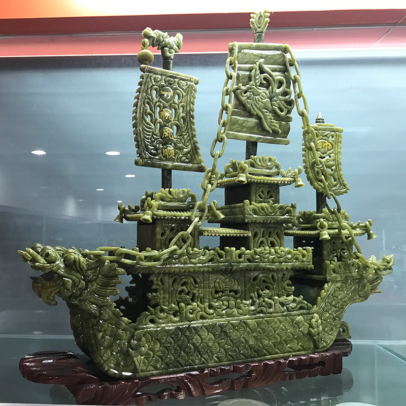 厂家批发 60cm南玉龙船一帆风顺客厅玉石摆件家居工艺品创意礼
