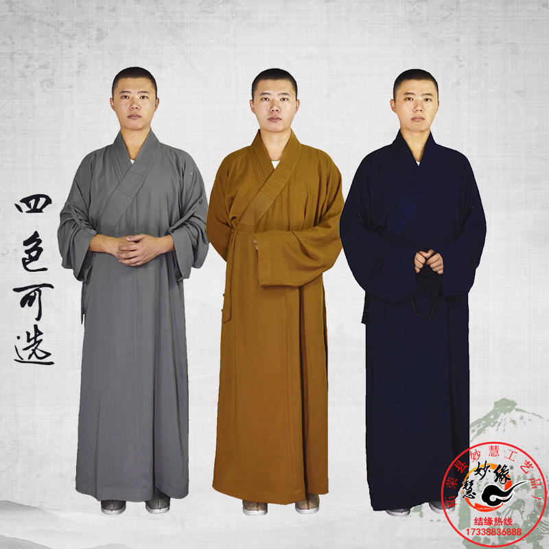 夏季薄款韩国棉麻丝僧服长褂和尚服出家僧人衣套装僧衣大褂男女款