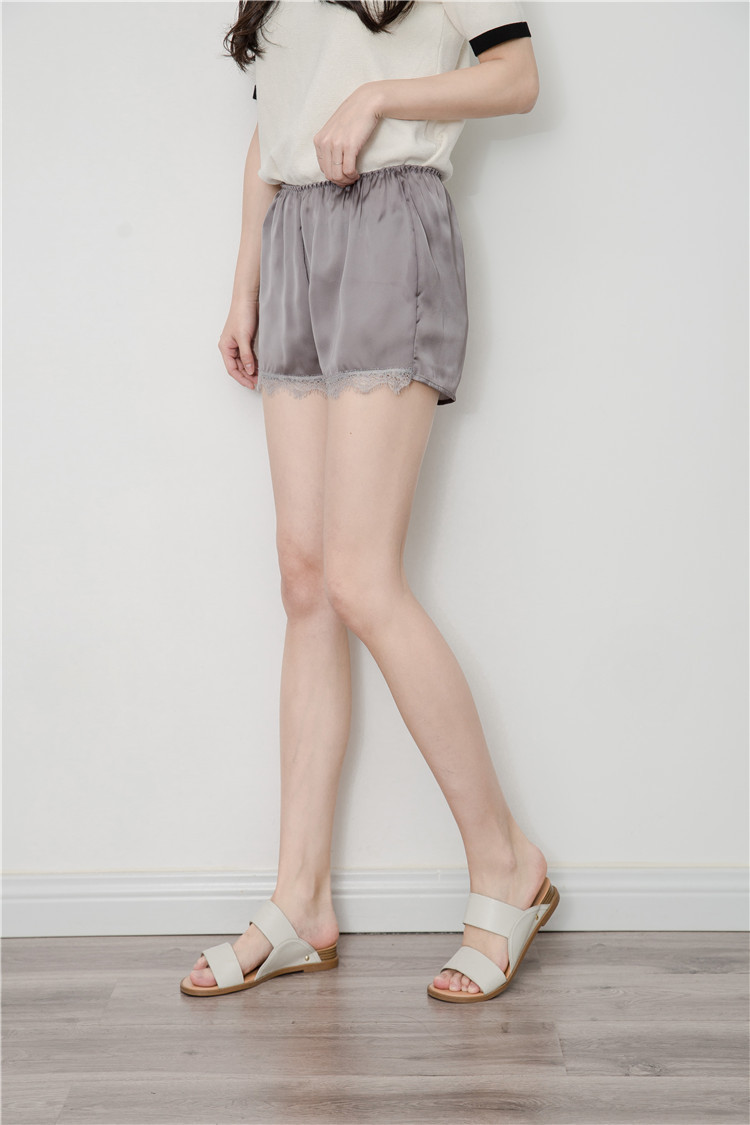 夏季半边睫毛蕾丝花边拼接真丝绸缎防走光安全裤短裤打底裤女外穿