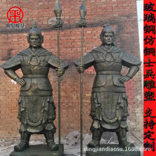 古代将军玻璃钢仿铜雕塑户外门口中国武士兵站岗摆件广场酒店装饰