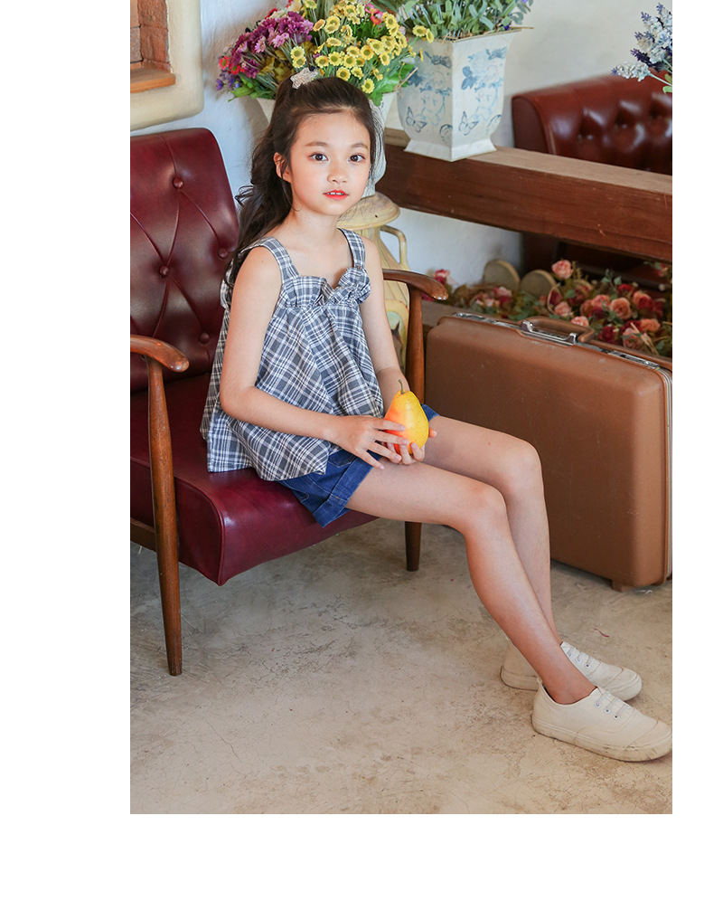 女童吊带衫新款2018中大童纯棉格子童装夏装韩版上衣爆款一件代发
