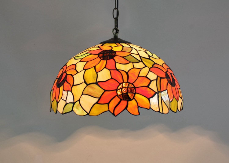 美式创意蒂凡尼复古经典太阳花彩色玻璃艺术吊灯40cm酒吧餐厅灯