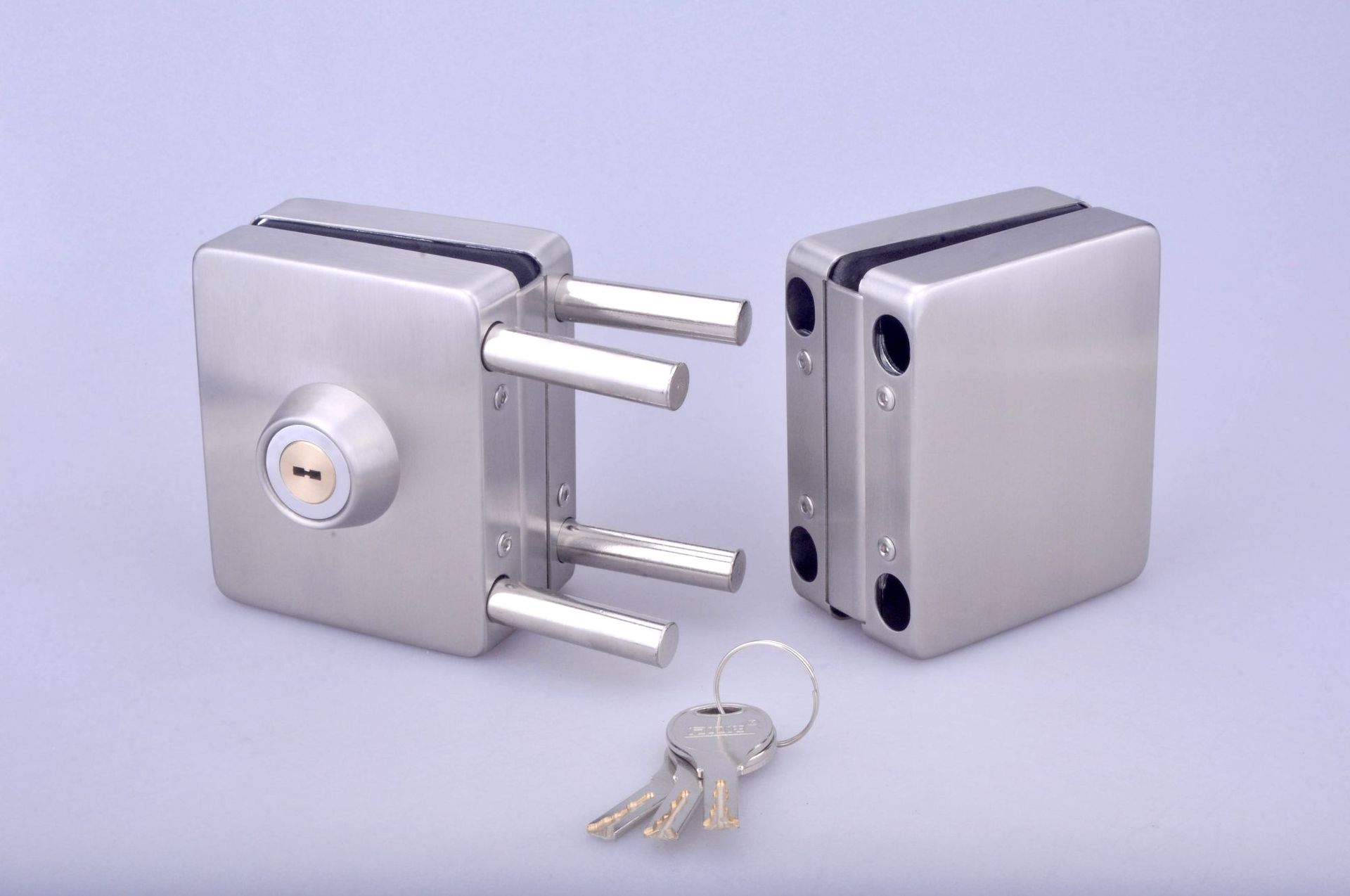 不锈钢砂光方形锁双门双开带旋钮中央玻璃门锁无框玻璃门锁