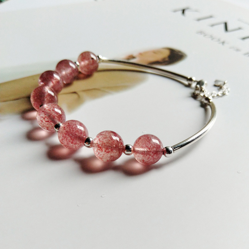 s925银单圈手链女甜美草莓晶手链夏季气质时尚ol手串手饰一件代发