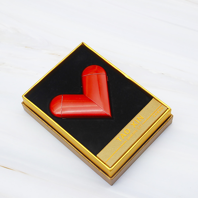 折叠爱心充电打火机 桃心双火砂轮明火电热丝点烟器打火机