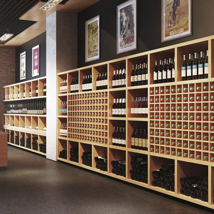 厂家红酒展示柜店铺用酒窖木质格子红酒展示柜多层红酒柜子展柜