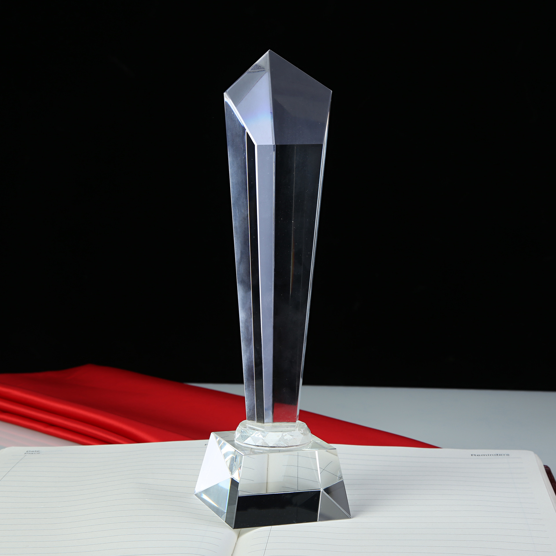 五角柱水晶工艺品奖杯员工颁奖奖品定做奖杯定制定做斜面奖杯