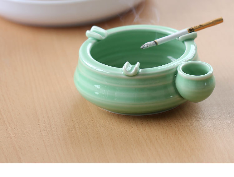 烟灰缸个性创意陶瓷客厅家用龙泉青瓷大号烟缸防风欧式烟盅易清洗