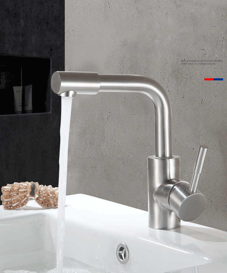 360度转动嘴304不锈钢面盆龙头冷热卫生间台盆洗脸盆单孔水龙头