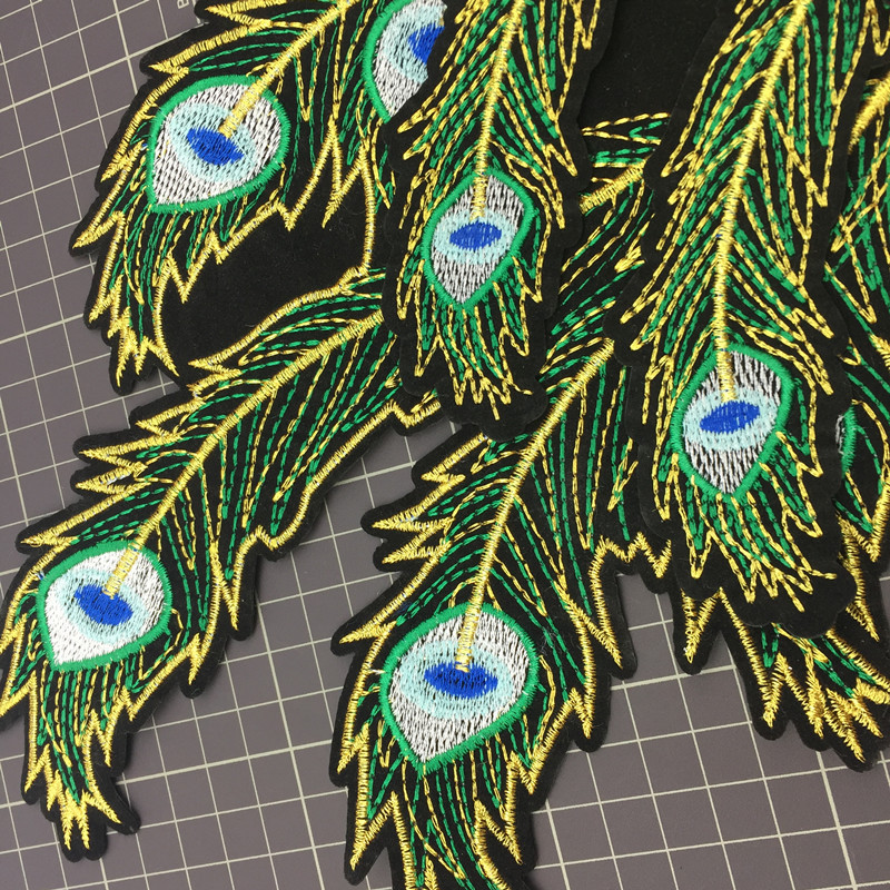 潮牌重工纯手工缝制刺绣霸气孔雀羽毛翅膀刺绣服装辅料 厂家直销