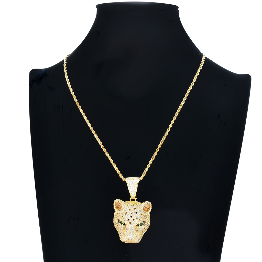 欧美新款嘻哈吊坠微镶锆石豹子头吊坠闪亮动物生肖吊坠hiphop饰品