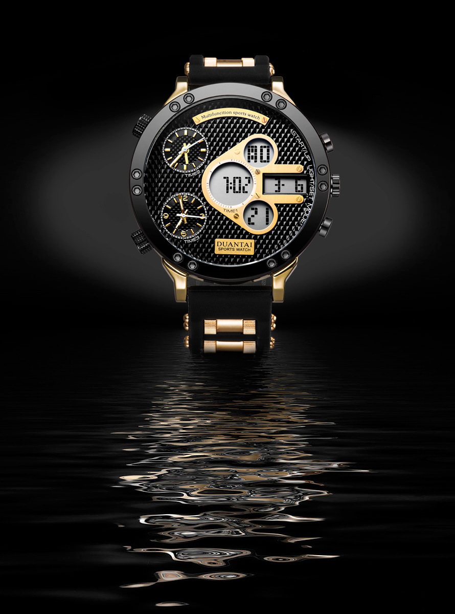 duantai厂家超大表盘霸气军表双机芯双显夜光运动表多
