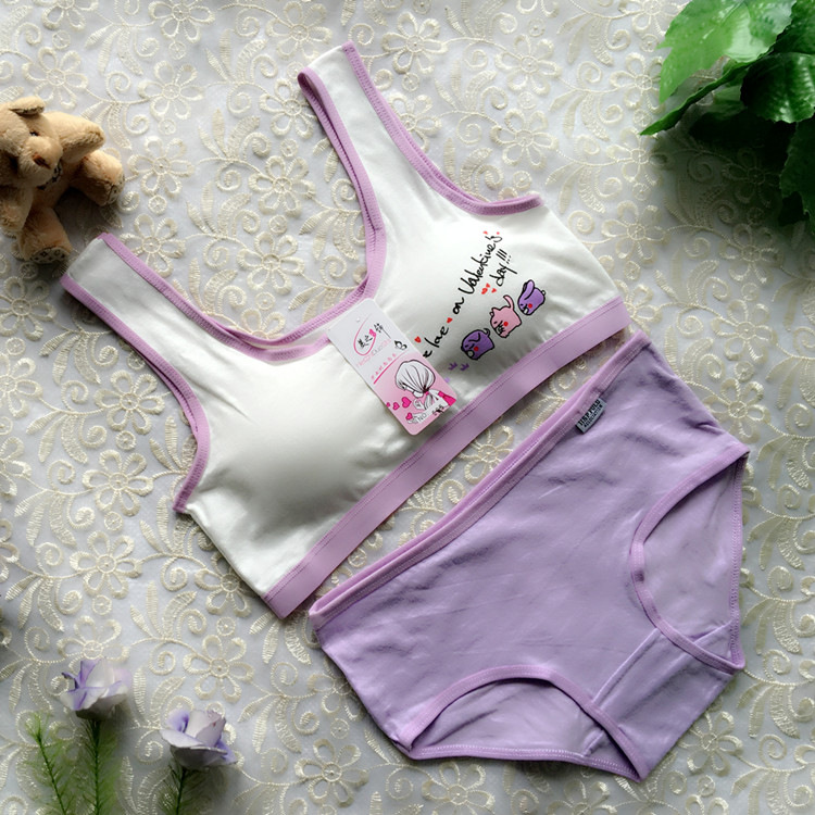 发育期初中小学生少女印花卡通内衣裤棉无钢圈运动文胸套装