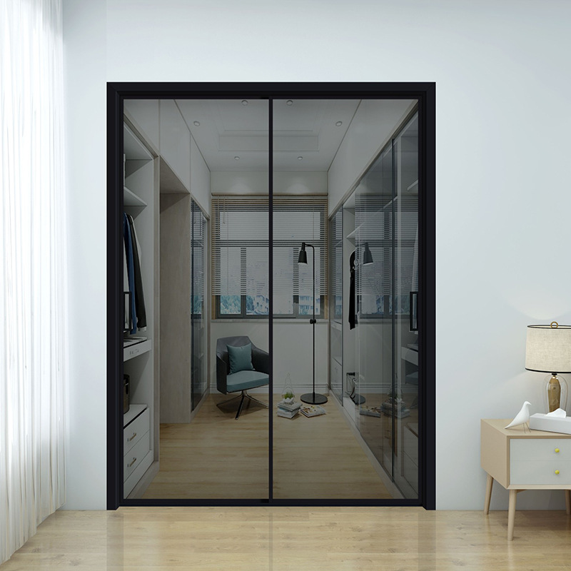 厨房门玻璃门手动推拉门 瓷泳黑建材欧式客厅新款推拉门 透明移门