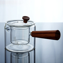 玻璃茶壶木把煮茶壶泡茶壶加厚玻璃水壶侧把直身花茶壶功夫茶具