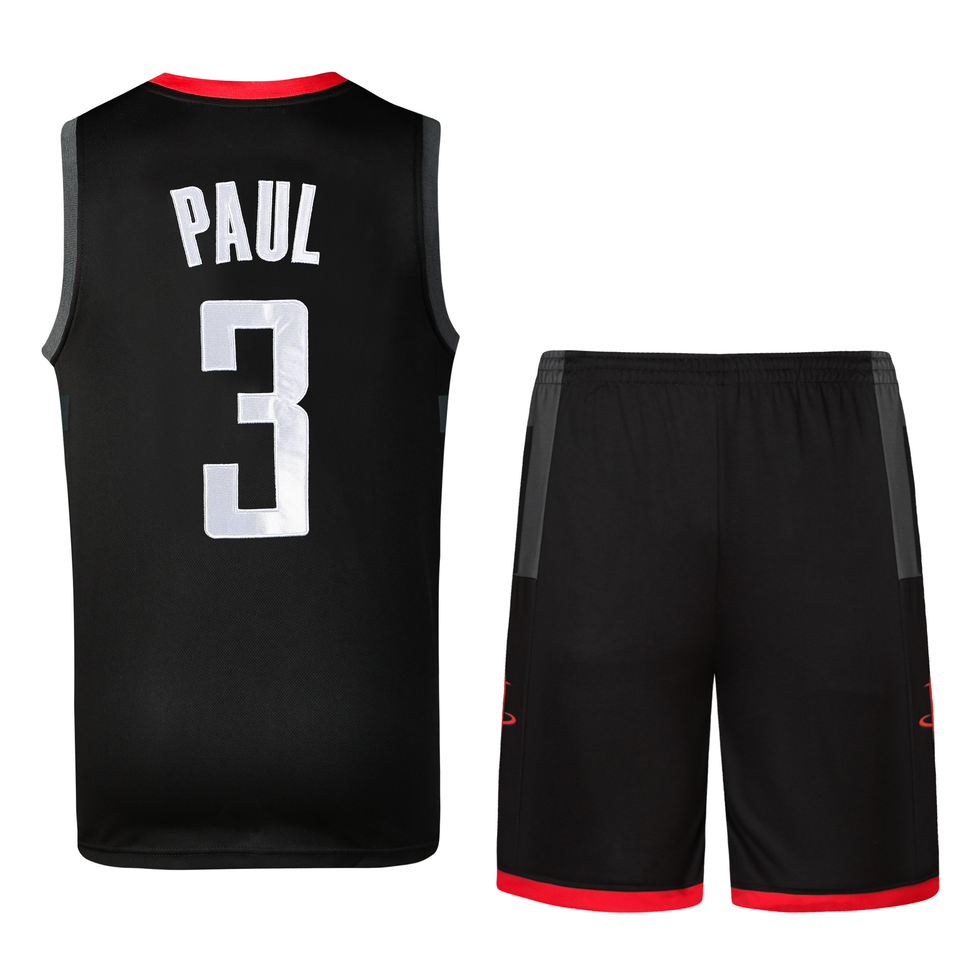 火箭队3号保罗球衣篮球服套装黑色paul战衣刺绣工艺一件代发