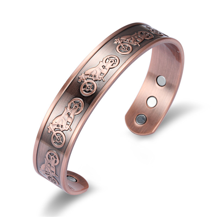 跨境电商货源男红铜磁石手镯 摩托车图案铜手镯厂家批发订制