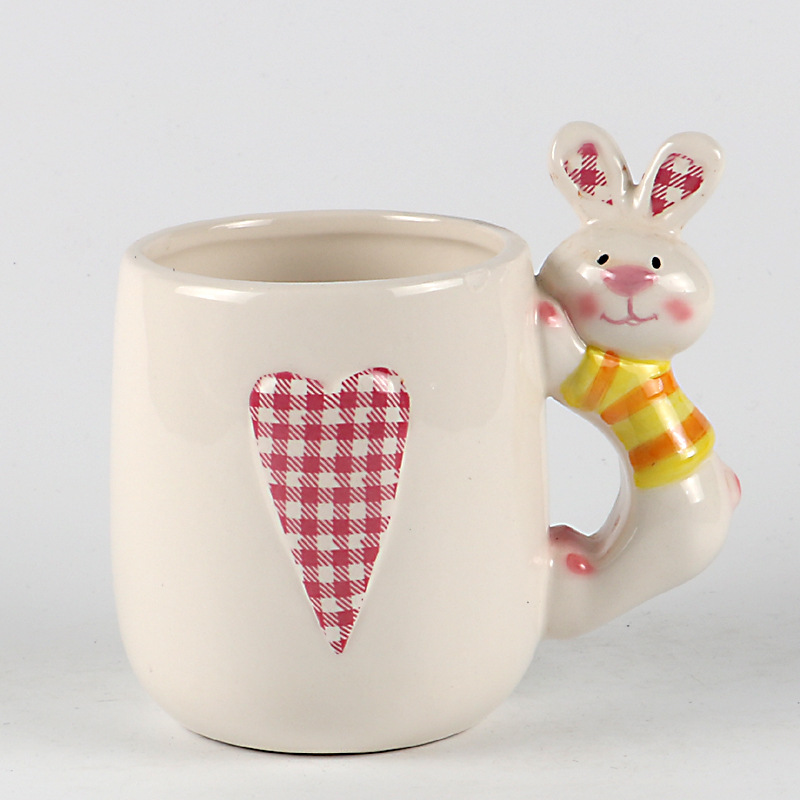 厂家定制 重质创意陶瓷马克杯 复活节兔子系列手工彩绘陶瓷杯新品