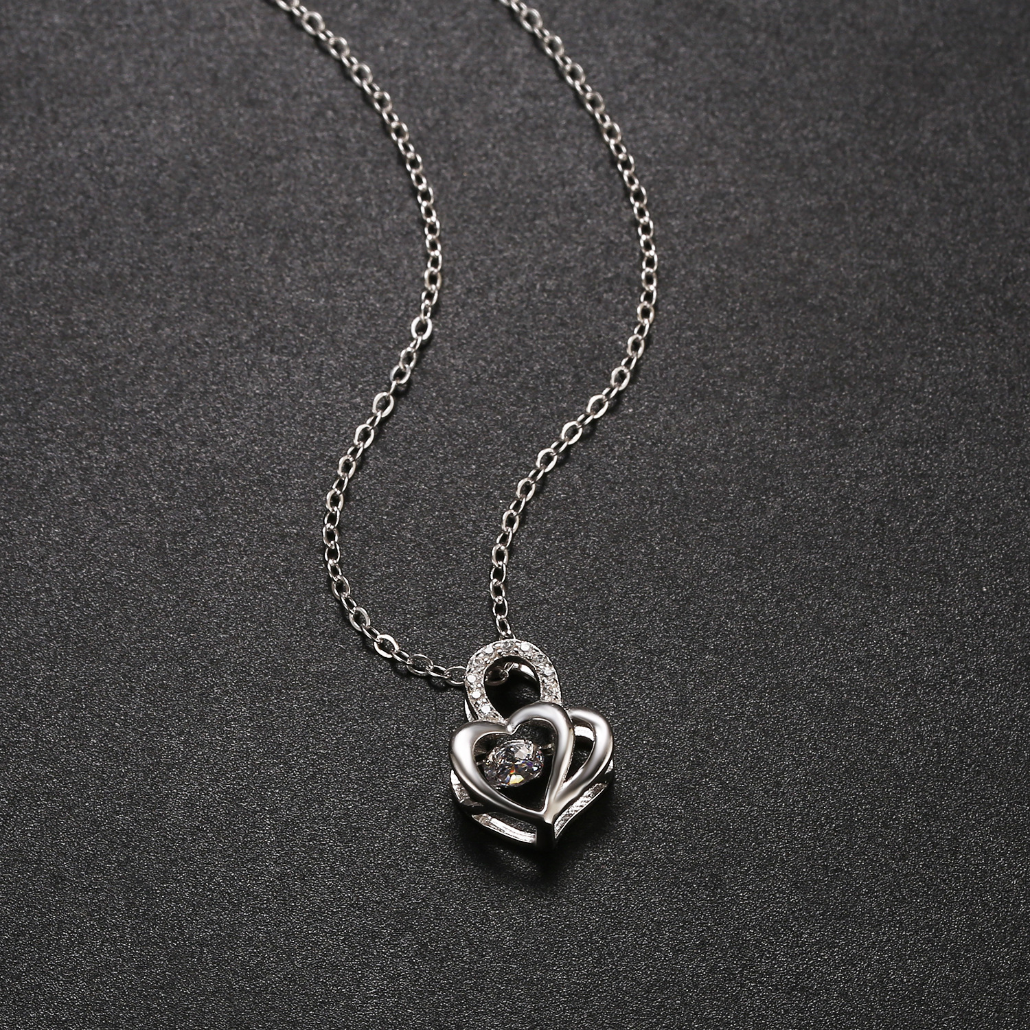 925银微镶锆石爱心灵动吊坠情人节心形跳动的心项链气质百搭饰品