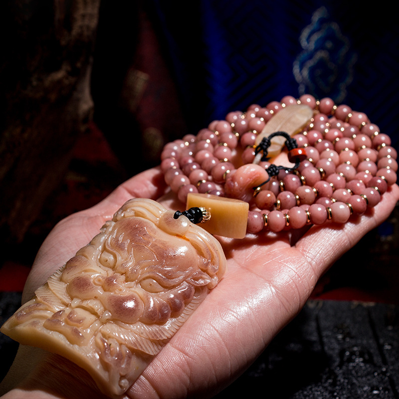 天然满血驼骨108颗佛珠手串藏式密宗民族风手链尼泊尔时尚念珠