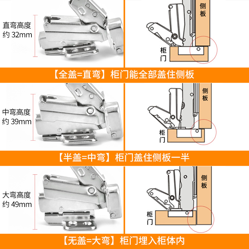 厂家直销175度大角度铰链 免打孔柜门合页 液压阻尼缓冲烟斗铰链