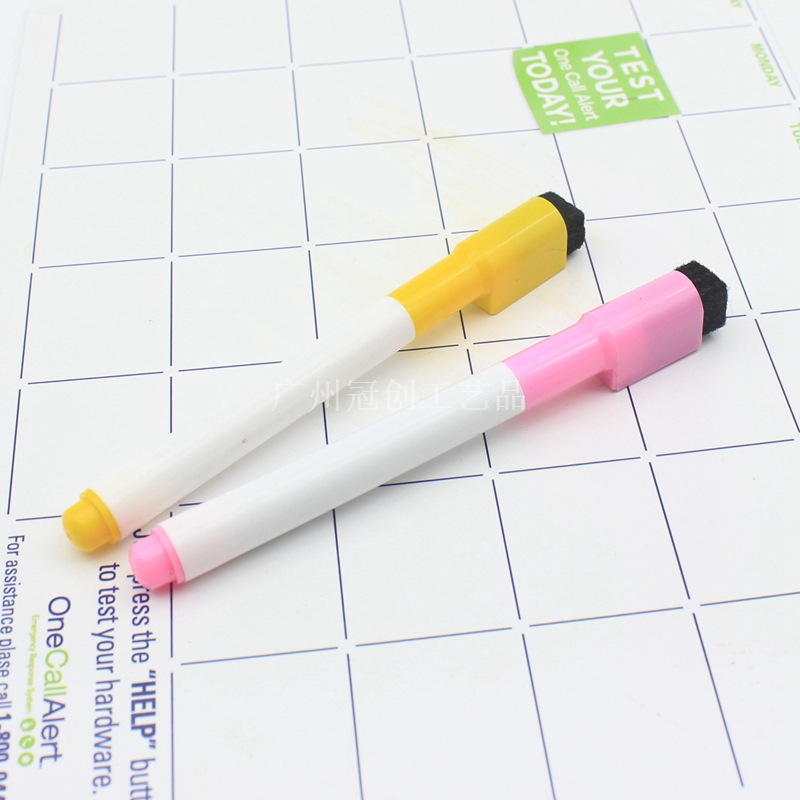 供应大号带毛刷磁性白板笔 文具用品定做水性笔 可擦七彩白板笔