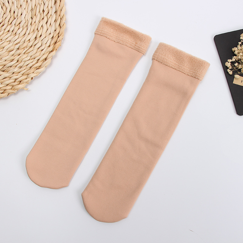[Cotton Socks Wholesale] New Autumn and Winter Fleece-Lined Warm Imitation Nylon Snow Socks Thickened Mid-Calf Room Socks