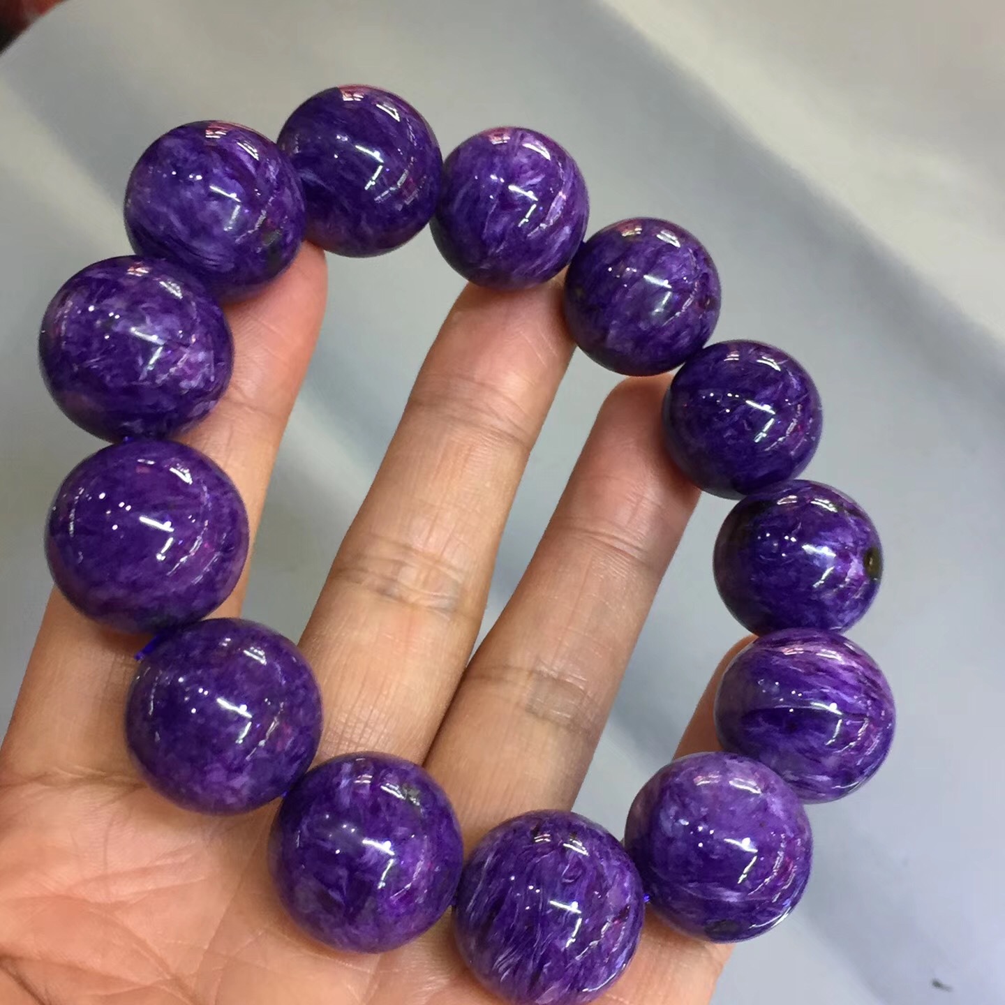 天然水晶手链俄罗斯紫龙晶圆珠手串龙云纹清晰色紫手男女款水晶链