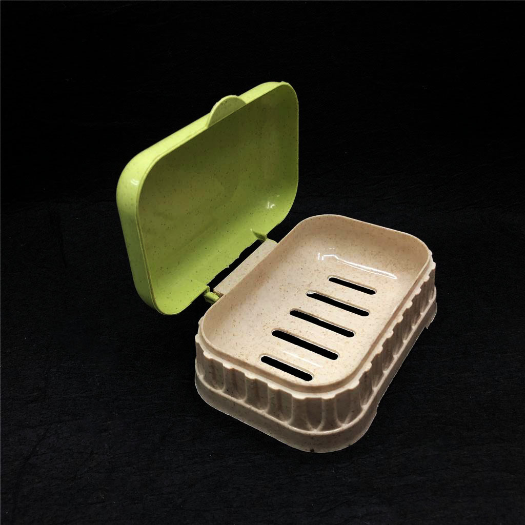 环保小麦秸秆麦香皂盒批发透明翻盖沥水香皂盒rs-7420